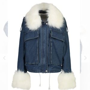 Boohoo Tall Faux Fur Collar And Cuff Denim Jacket Cost Indigo Blue Sold Out Y2K